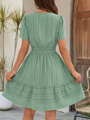 Cotton Notch Neck Puff Sleeve A-Line Tiered Dress