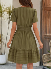 Cotton Notch Neck Puff Sleeve A-Line Tiered Dress