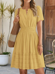 Cotton Notch Neck Puff Sleeve A-Line Tiered Dress