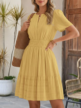 Cotton Notch Neck Puff Sleeve A-Line Tiered Dress