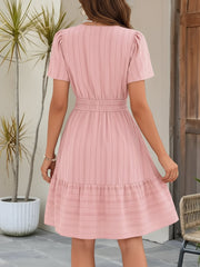 Cotton Notch Neck Puff Sleeve A-Line Tiered Dress