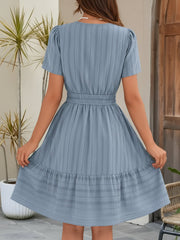 Cotton Notch Neck Puff Sleeve A-Line Tiered Dress