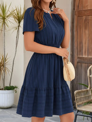 Cotton Notch Neck Puff Sleeve A-Line Tiered Dress