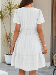 Cotton Notch Neck Puff Sleeve A-Line Tiered Dress