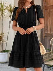 Cotton Notch Neck Puff Sleeve A-Line Tiered Dress
