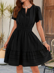 Cotton Notch Neck Puff Sleeve A-Line Tiered Dress