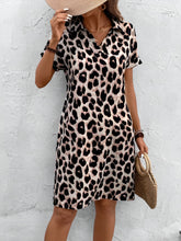 Leopard Print Casual Short Sleeve Knee Length Dress