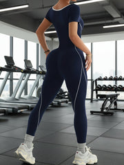 Colorblocked Short Sleeve Yoga All-in-One Activewear Workouts Jumpsuits Unitard