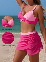 2 Piece Colorblock Sporty Skirted Swimwear