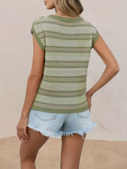 Colorblock Knit Striped Cap Sleeves Top