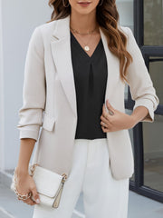3/4 Sleeve V Neck Ruffled Sleeve Casual Chiffon Blouse