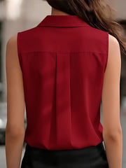 Sleeveless Collared Ruffled Button Down Blouse