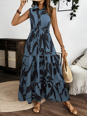 Floral Printed Sleeveless A-Line Tiered Dress