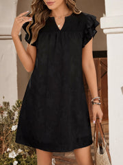 Notch Neck Smocked Ruffled Cap Sleeves Mini Dress