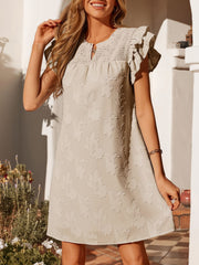Notch Neck Smocked Ruffled Cap Sleeves Mini Dress