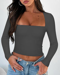 Long Sleeve Square Neck T-Shirt Top