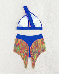 Women's Solid Color Fringe Hem Bikini