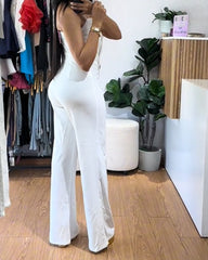 Sexy Tube Top Button-Decorated Flared Jumpsuit