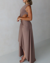 One-Shoulder Cutout Maxi Dress with Silver Ring Detail