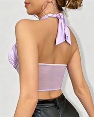 Sheer Mesh Underwire Bone Corset Halter Cami Top
