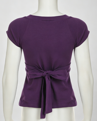 V-Neck Cross Wrap Cinched Waist Tie-Back Short Sleeve Top
