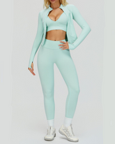 Seamless Slim Fit Quick Dry Tank Top High Waist Leggings Zip-Up Jacket 3Piece Set