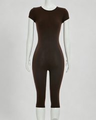 U-Neck Short Sleeve Bodycon Shaping Capri Jumpsuit