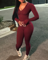 Casual Slim-Fit V-Neck Long-Sleeved Top And High-Waisted Skinny Pants Two-Piece Set