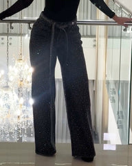 Diamond-Studded Straight-Leg Jeans
