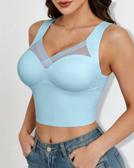 Seamless Mesh Deep V-Neck Wire-Free Built-In Support Shaping Top