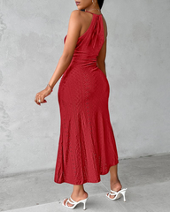 Halter Neck Cutout Split Slim Fit Irregular Beach Dress