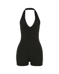 Sleeveless Halter Neck Deep V Backless High-Waisted Bodysuit