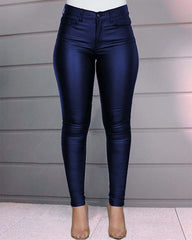 Casual Sexy Solid Color Pu Leather Pants