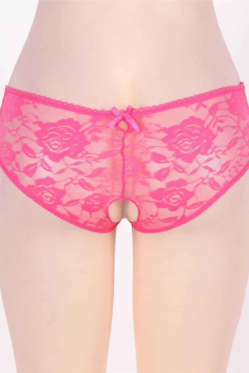 Hot Pink Open Crotch Floral Lace Panty