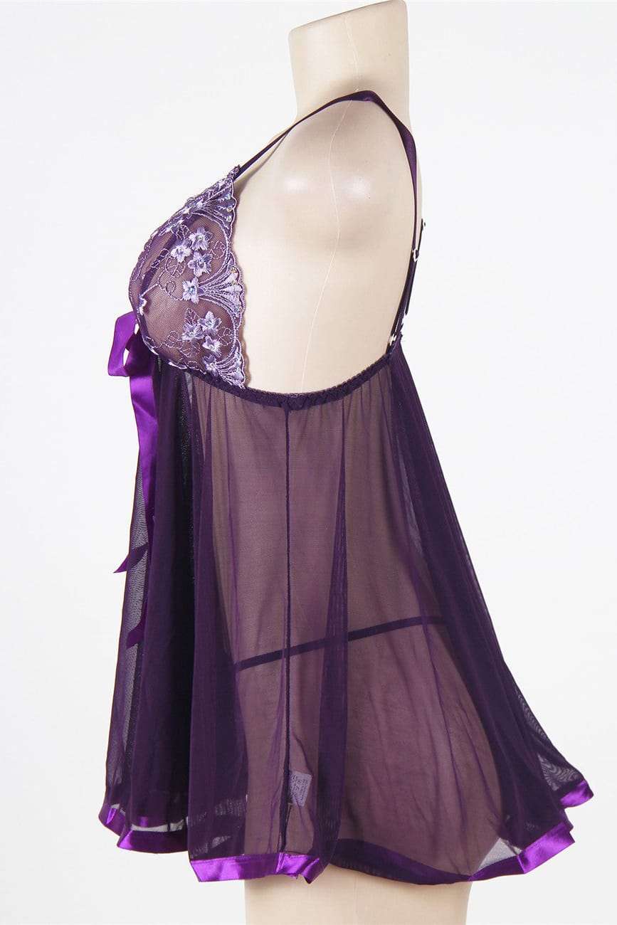 Purple Sheer Mesh Babydoll