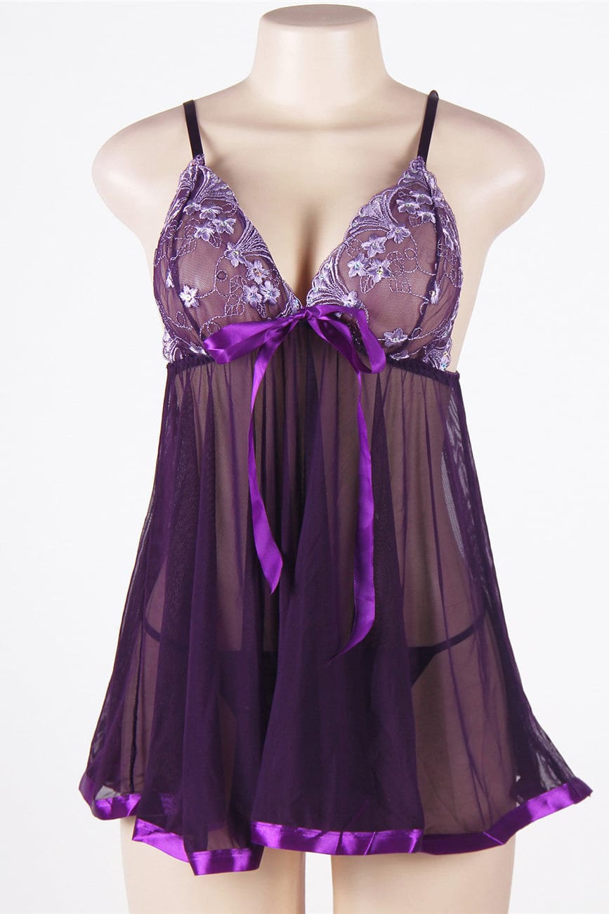 Purple Sheer Mesh Babydoll