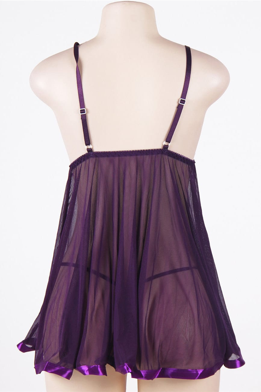 Purple Sheer Mesh Babydoll