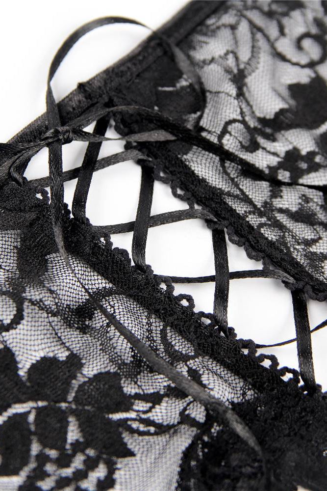 Black Open Crotch Floral Lace Panty