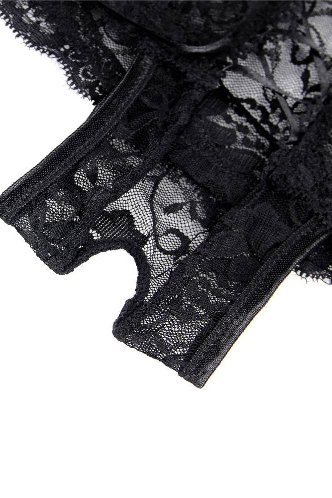 Black Open Crotch Floral Lace Panty