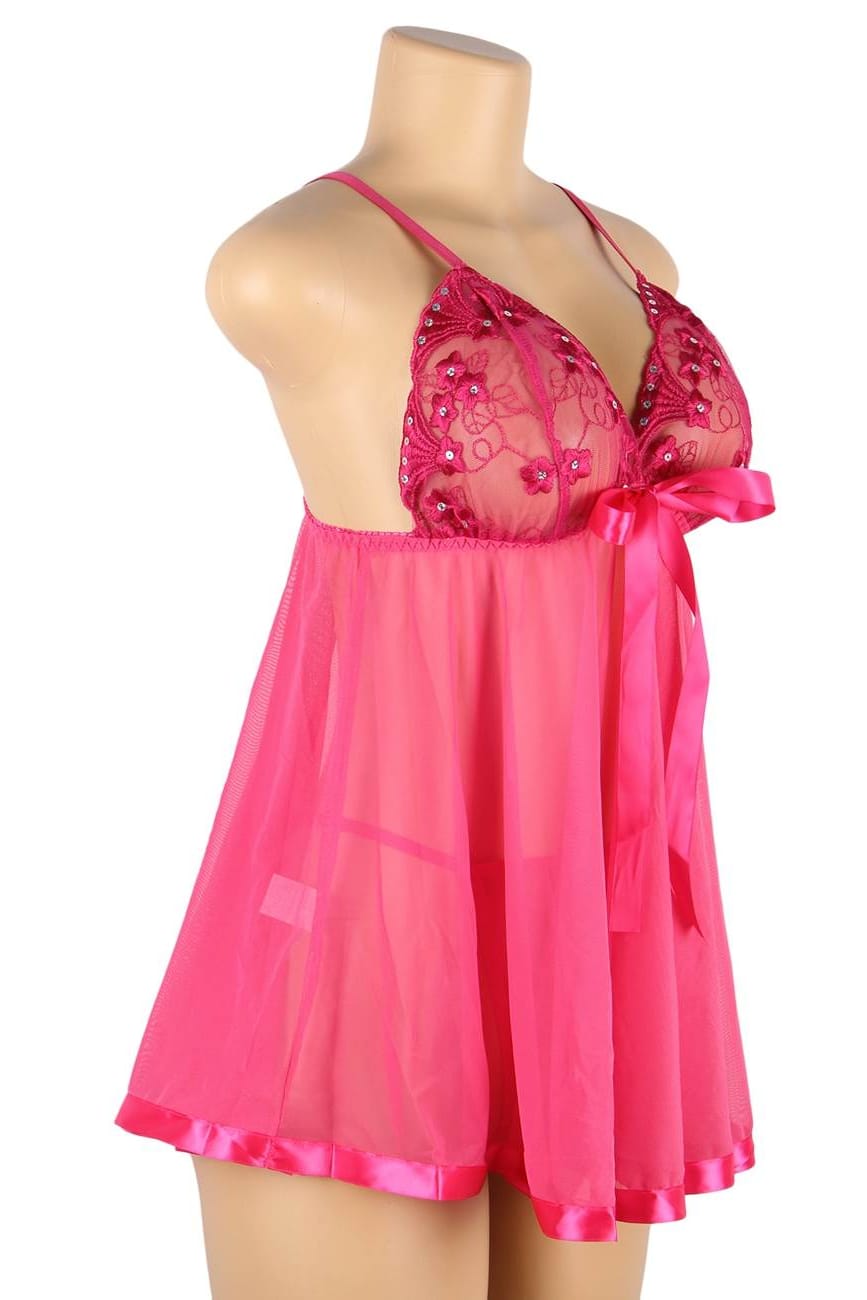 Hot Pink Sheer Mesh Babydoll