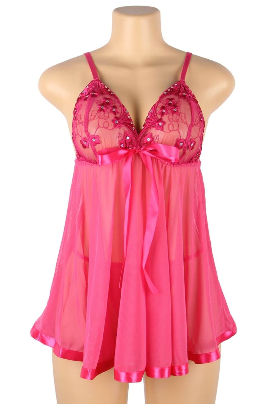 Hot Pink Sheer Mesh Babydoll