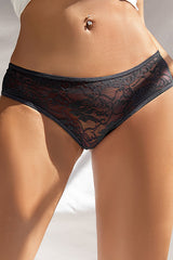 Black Ruffle Lace Crotchless Panties