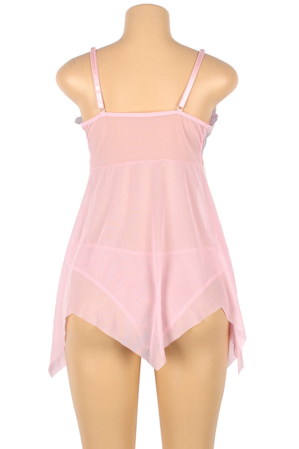 Pink Rainbow Floral Lace Babydoll