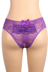 Purple Ruffle Lace Crotchless Panties