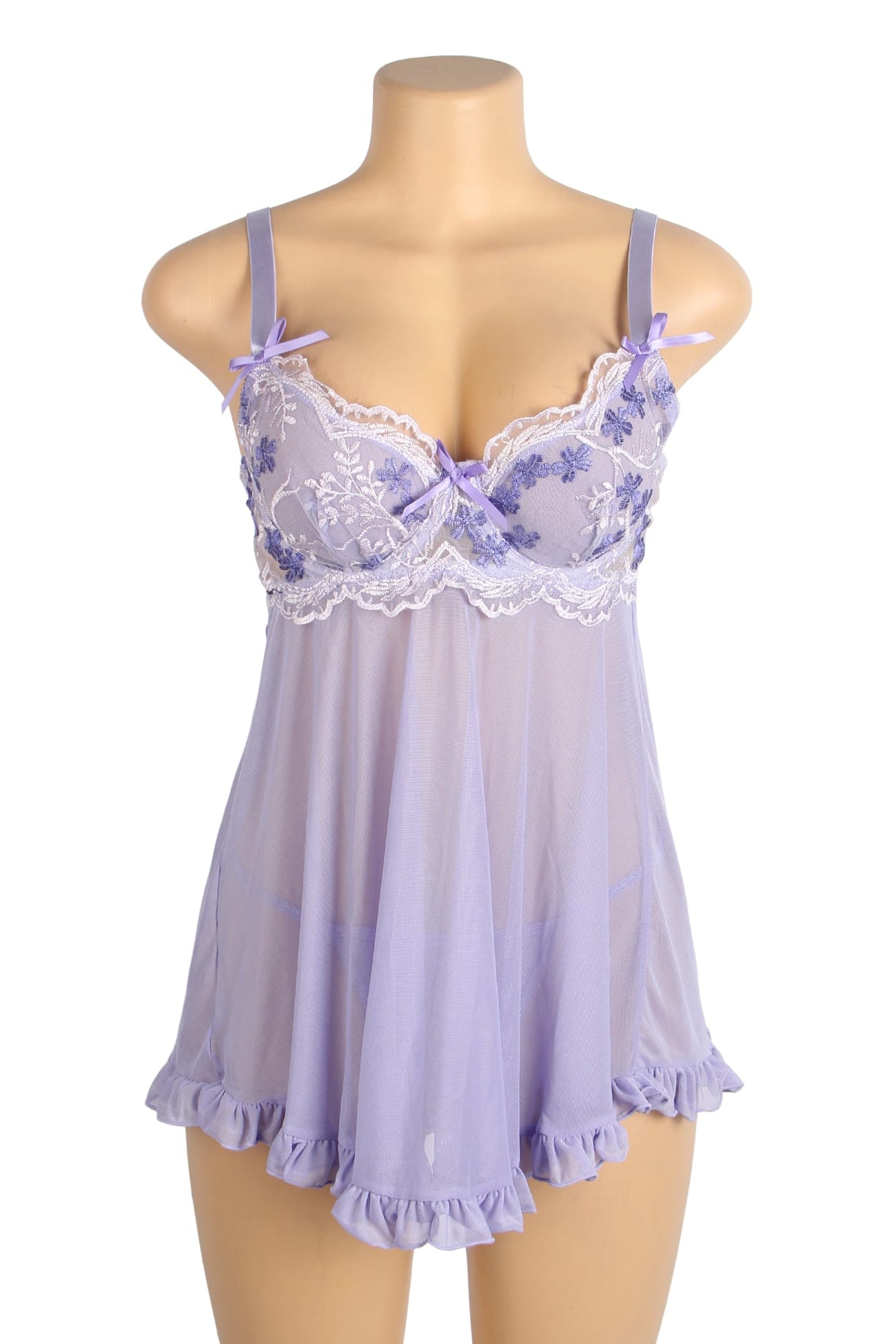 Purple Sheer Mesh Babydoll Lingerie Set
