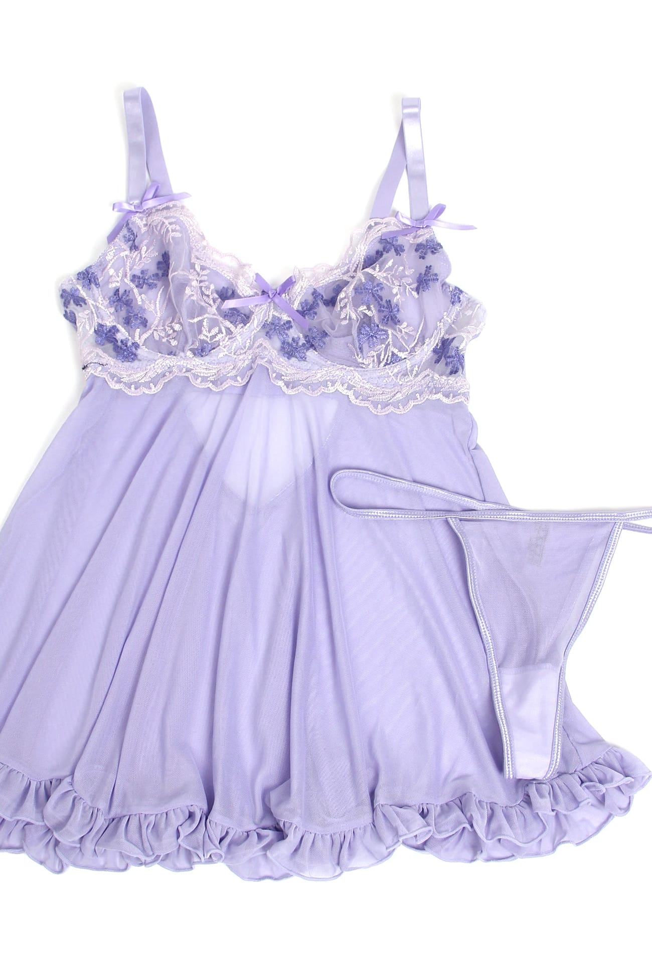 Purple Sheer Mesh Babydoll Lingerie Set