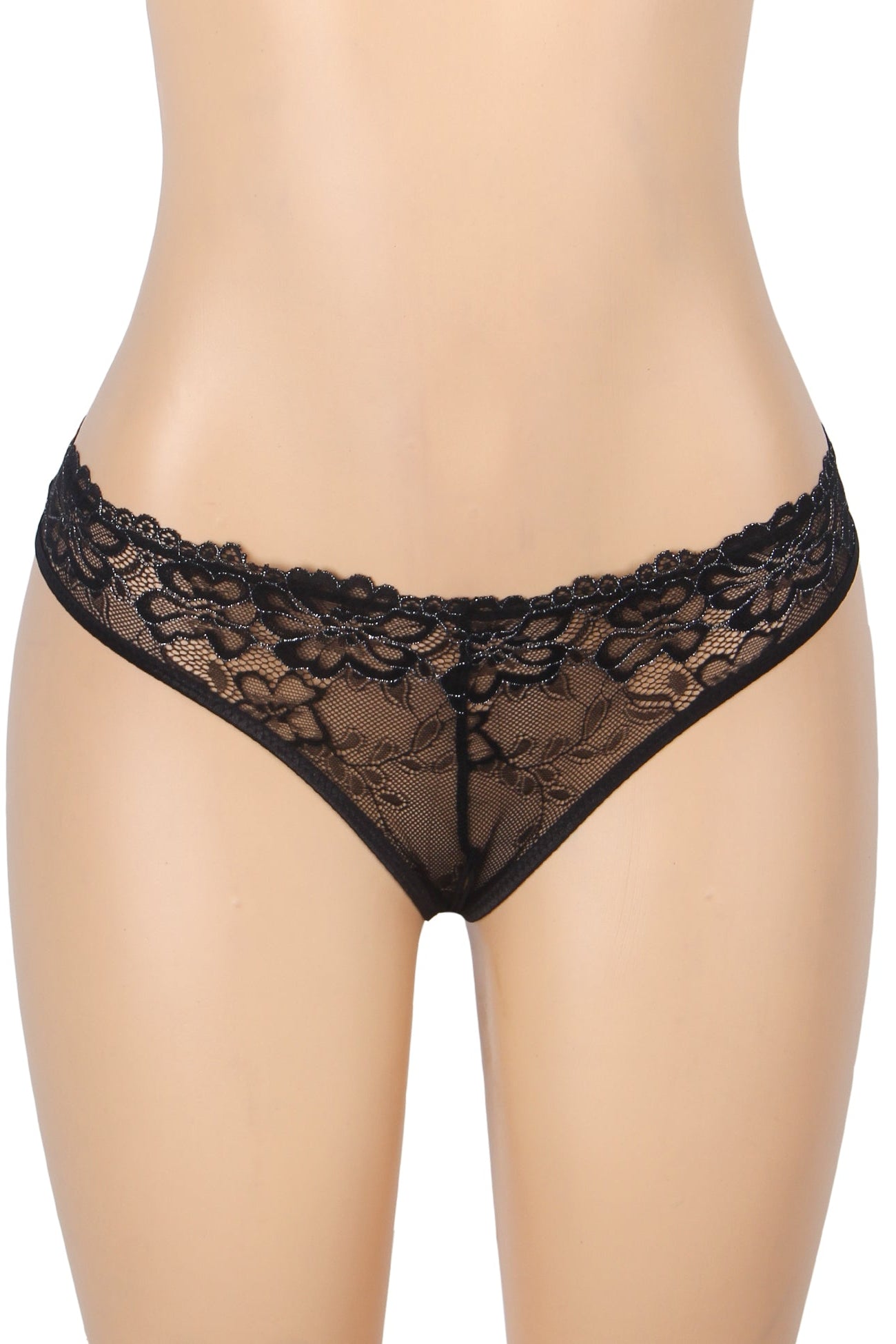 Sexy Black Lace Crotchless Panties