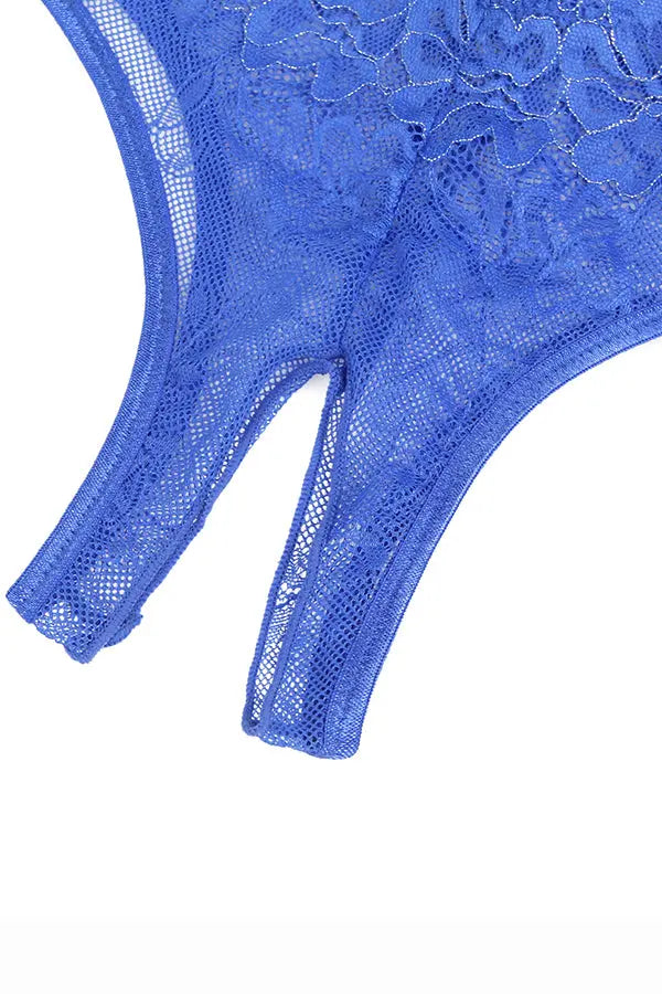 Sexy Blue Lace Crotchless Panties