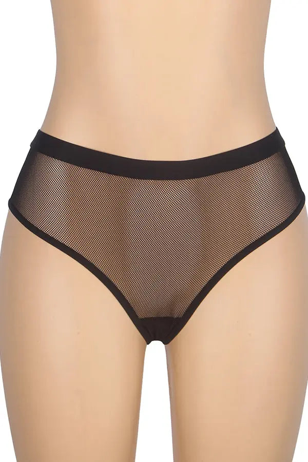 Black Open Back Mesh Panties