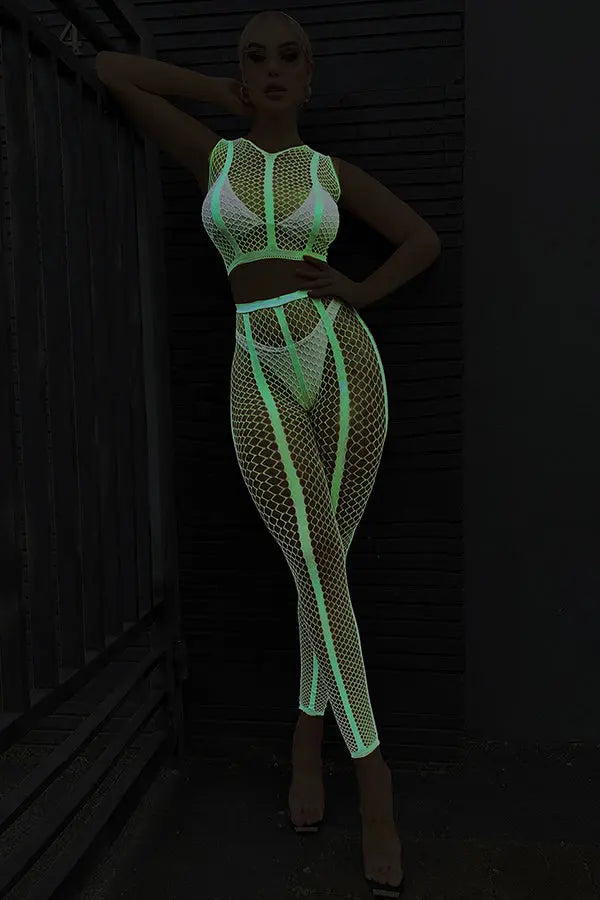 Neon Luminous Mesh Crop Top and Leggings